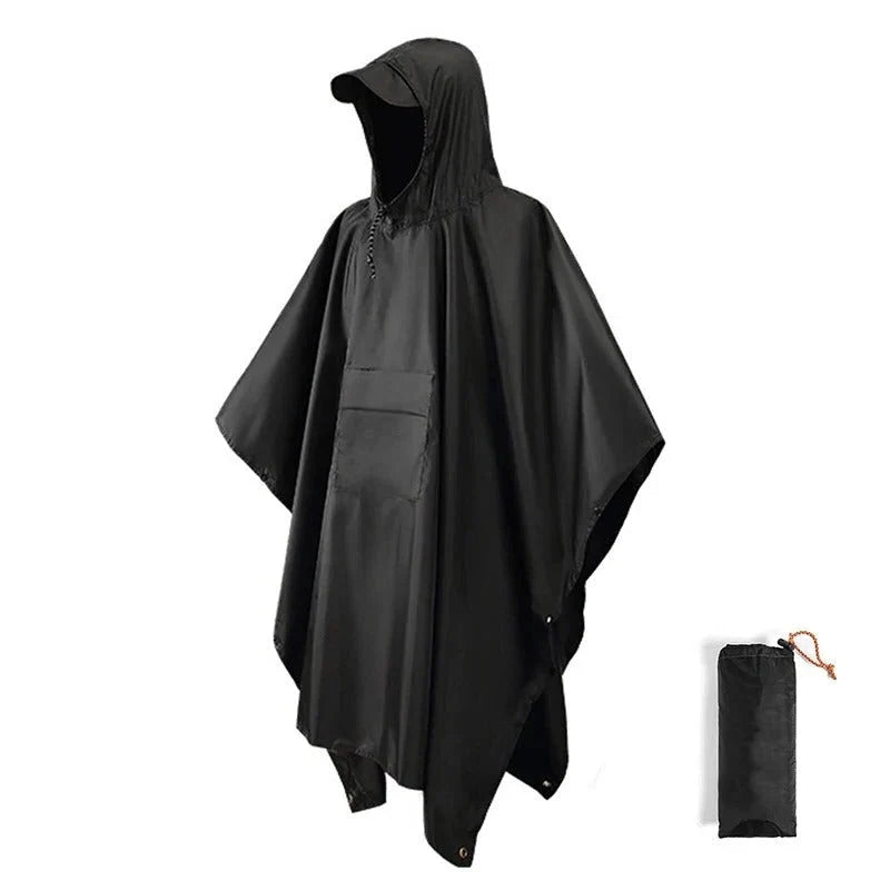 Rain Poncho Packable Drawcord Hood Side Snap Closure