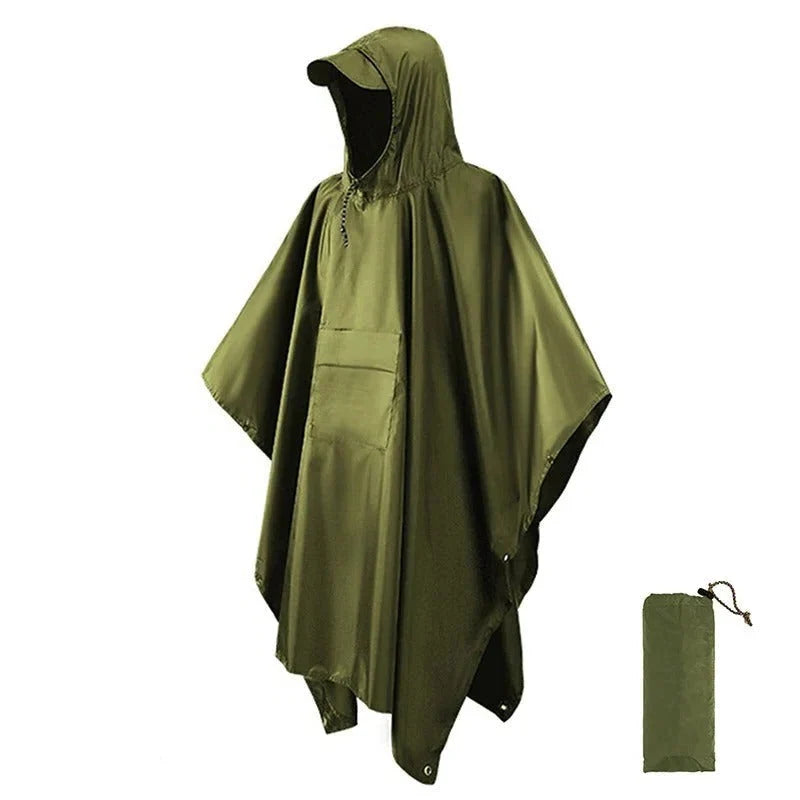 Rain Poncho Packable Drawcord Hood Side Snap Closure