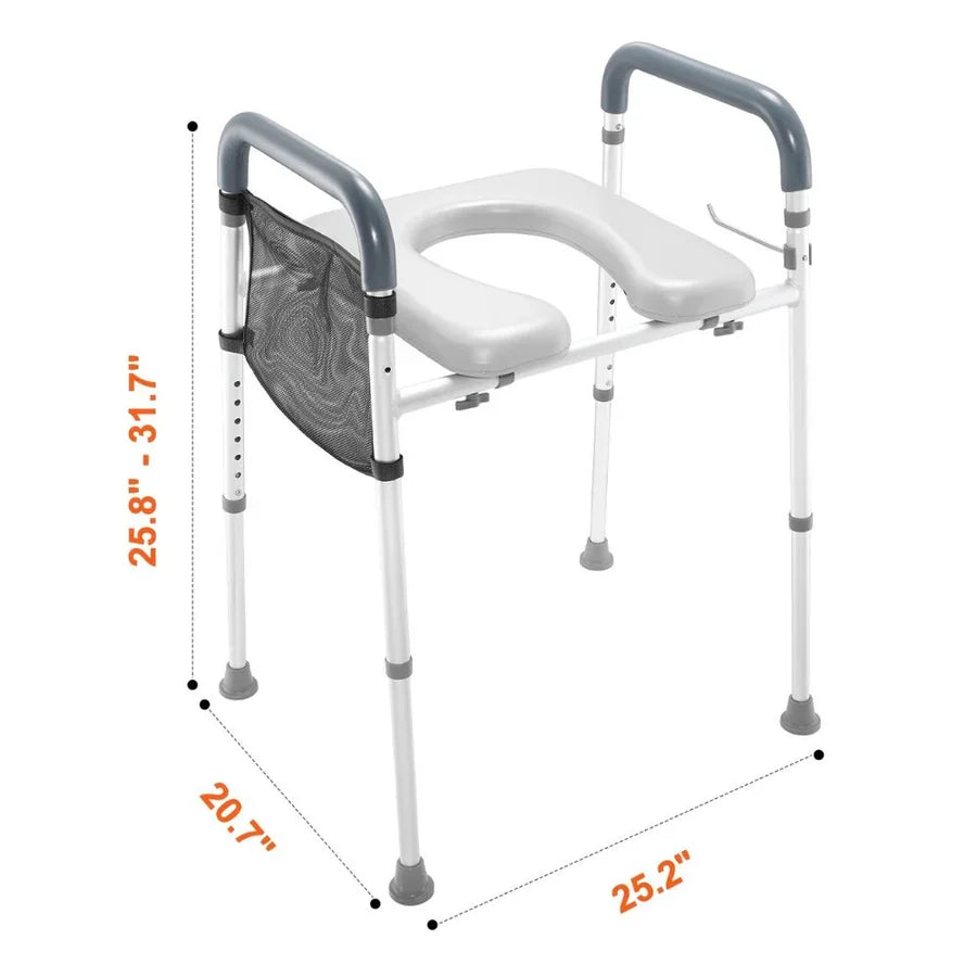 Raised Toilet Seat Adjustable Height Padded Armrests