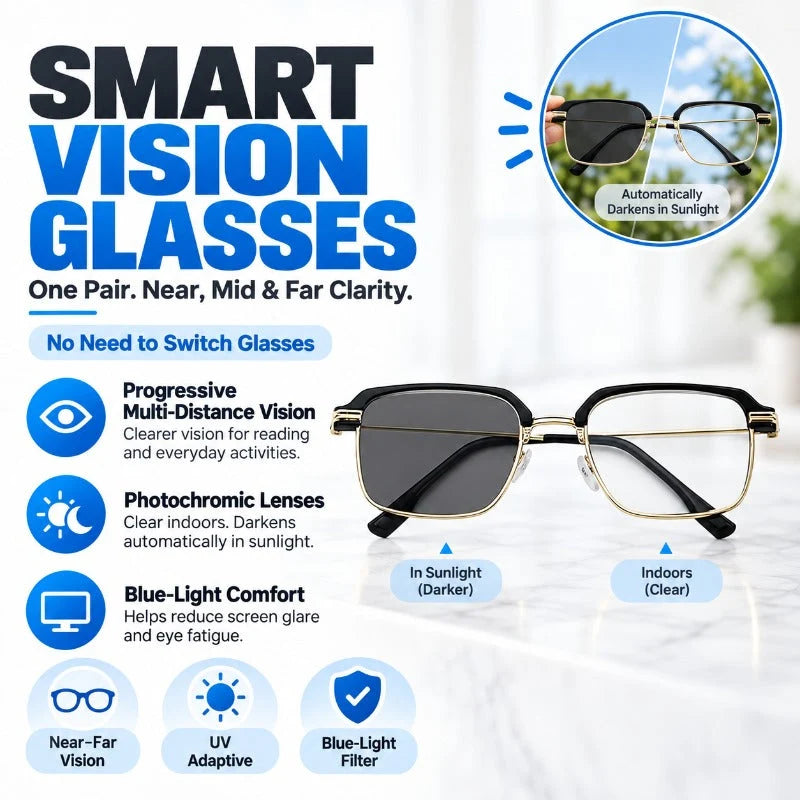 Reading Glasses Adaptive Focus Photochromic Blue Light Filter