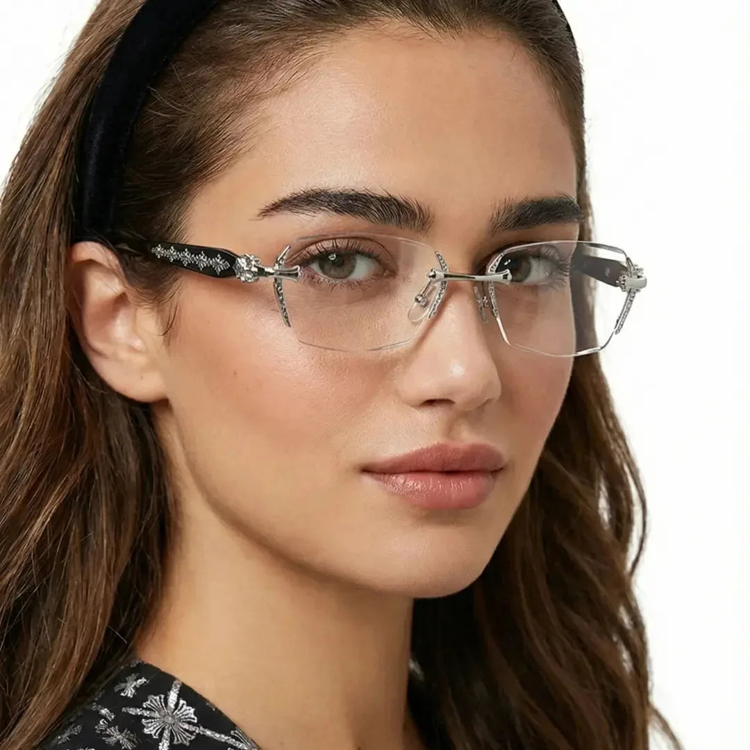 Reading Glasses Blue Light Filter Rimless Metal 2-Piece Set