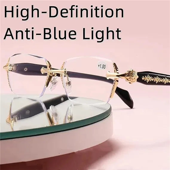 Reading Glasses Blue Light Filter Rimless Metal 2-Piece Set