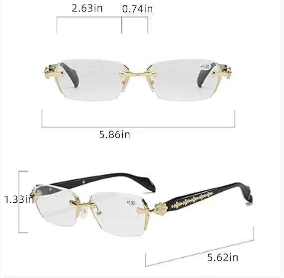 Reading Glasses Blue Light Filter Rimless Metal 2-Piece Set