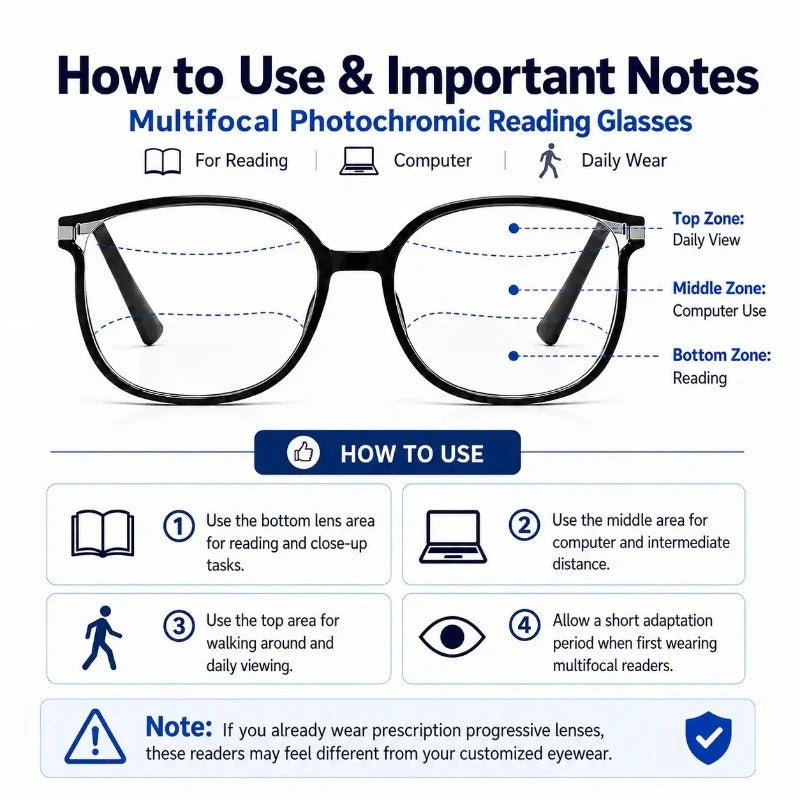 Reading Glasses Progressive Photochromic Blue Light & UV Protection