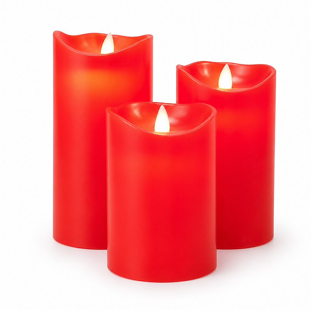 Realistic 3D Flame Remote & Timer LED Block Candles (Set of 3)