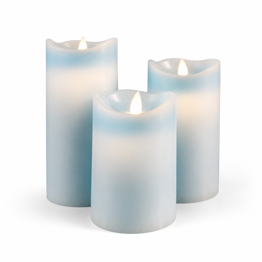 Realistic 3D Flame Remote & Timer LED Block Candles (Set of 3)
