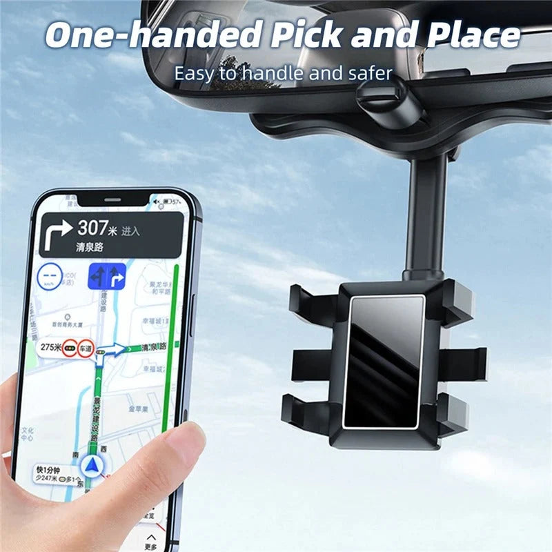 Rearview Mirror Phone Holder 360-Degree Adjustable Foldable Four-Jaw Grip