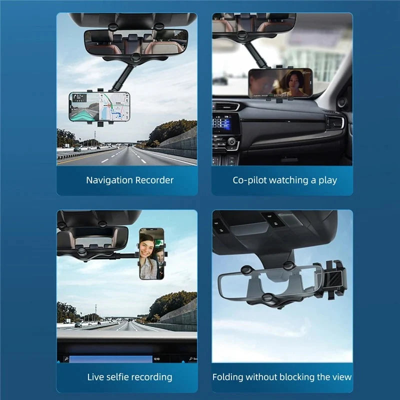 Rearview Mirror Phone Holder 360-Degree Adjustable Foldable Four-Jaw Grip