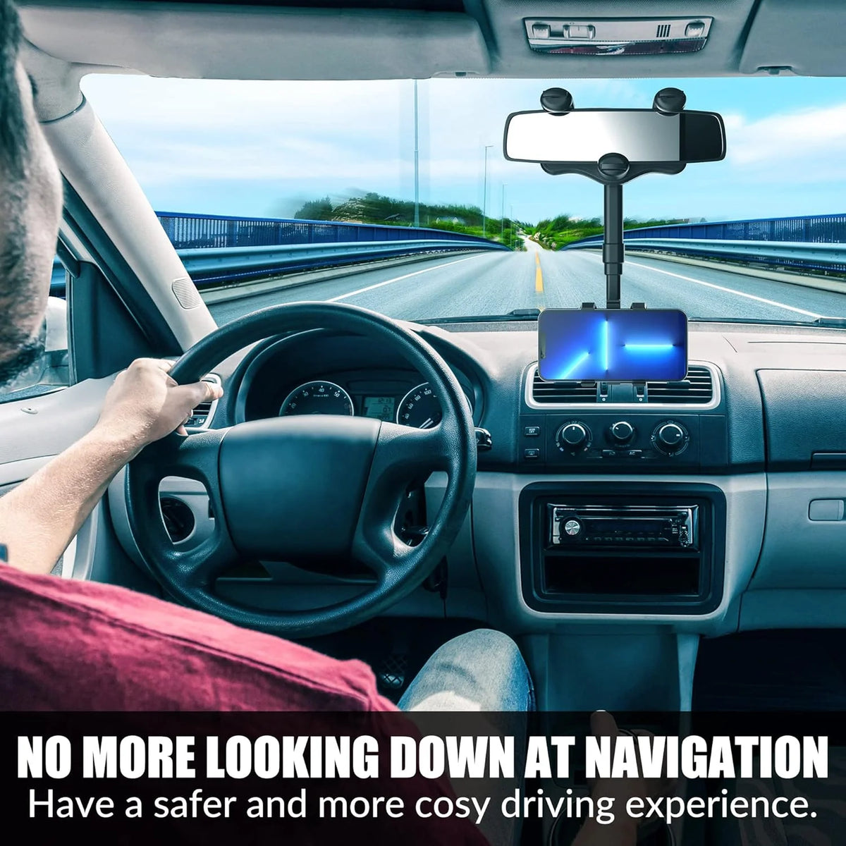 Rearview Mirror Phone Holder 360-Degree Adjustable Foldable Four-Jaw Grip