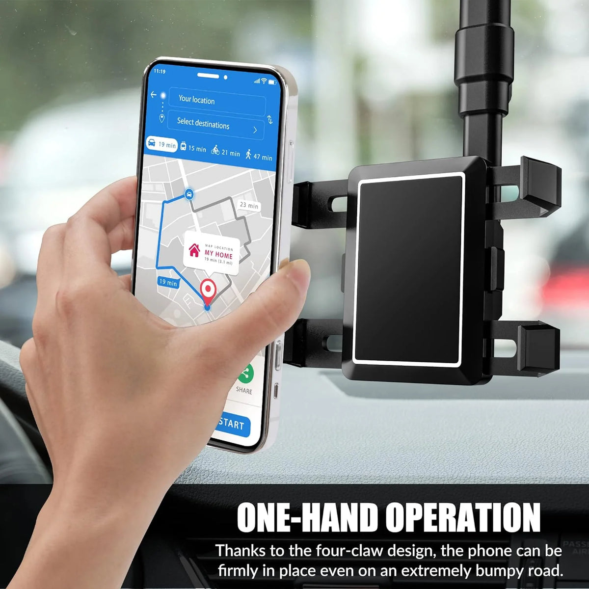 Rearview Mirror Phone Holder 360-Degree Adjustable Foldable Four-Jaw Grip