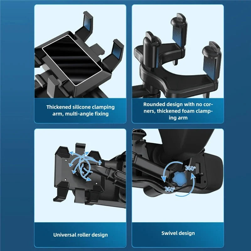 Rearview Mirror Phone Holder 360-Degree Adjustable Foldable Four-Jaw Grip