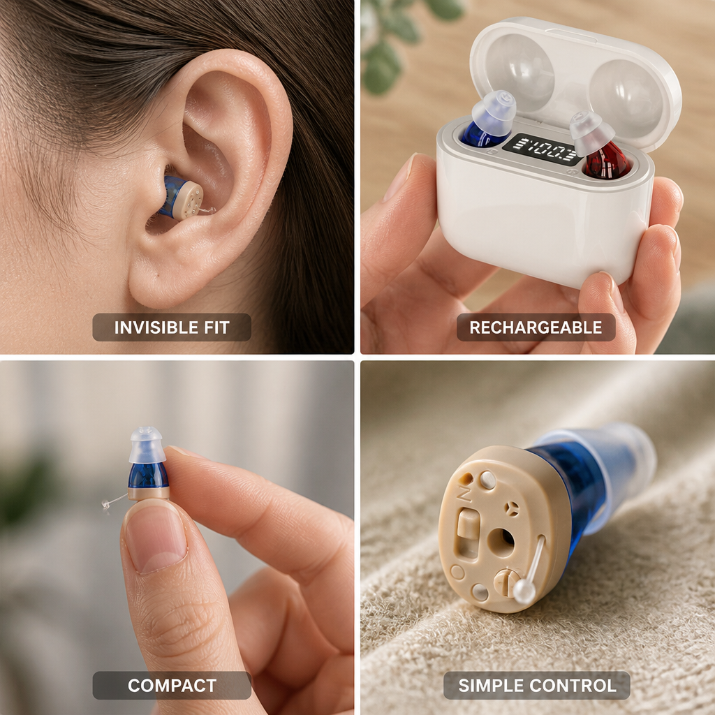 Rechargeable Invisible In-Ear Hearing Aid (20-Hour Battery)