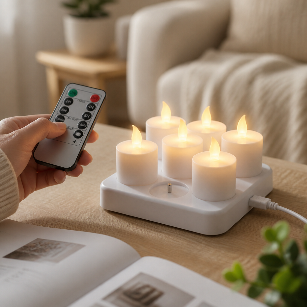 Rechargeable USB Remote-Controlled Warm White LED Tealight Set