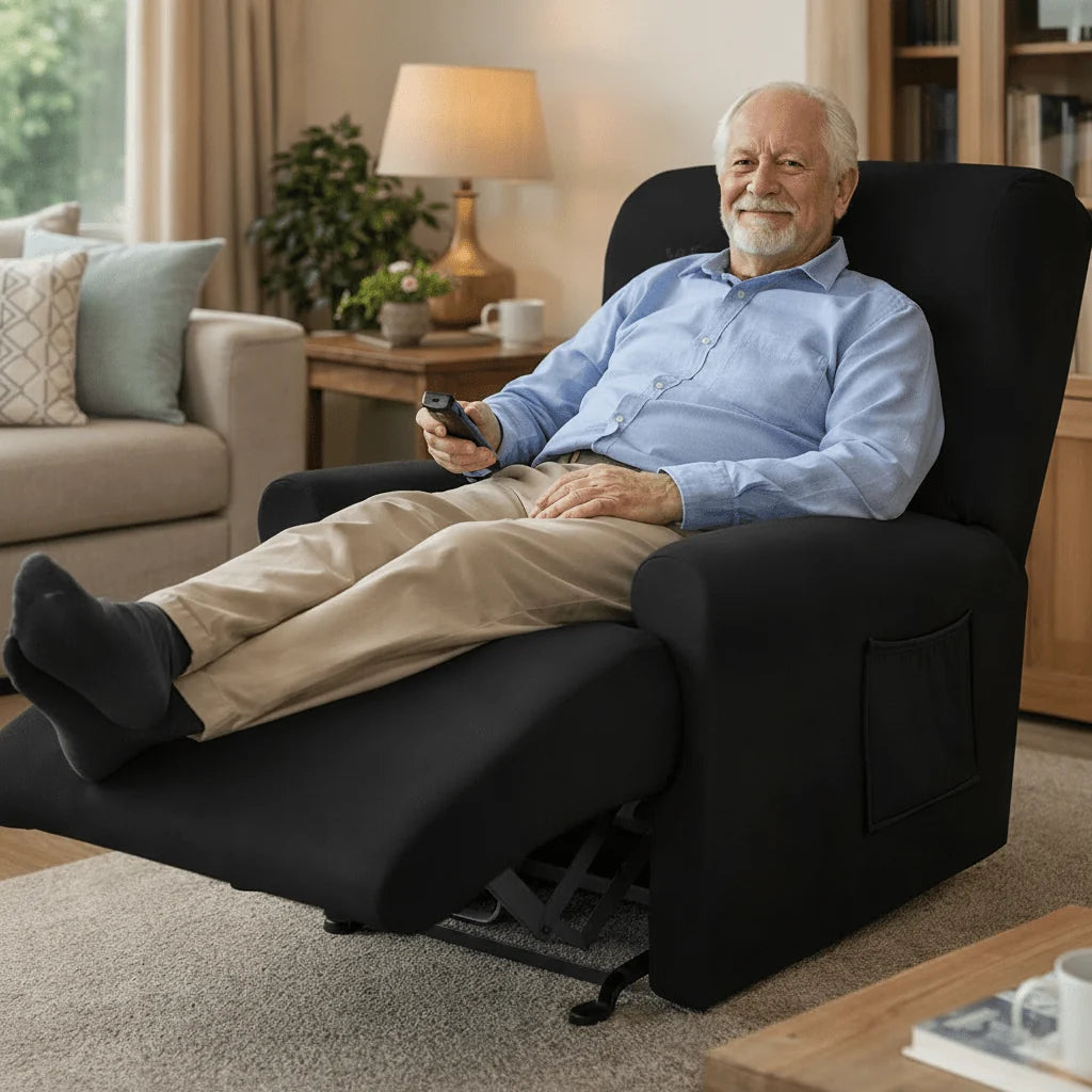 Recliner Cover Thick Padded With Cup Holders & Side Pockets
