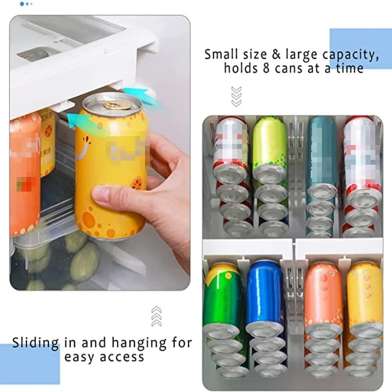 Refrigerator Can Organizer Adjustable Slide Rack Space-Saving