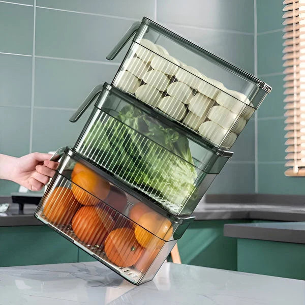 Refrigerator Storage Box Transparent Ventilated Lid Stackable