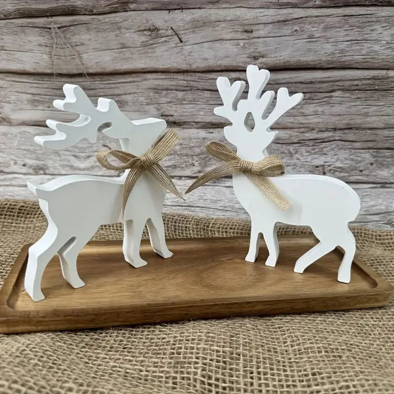 Reindeer Figurines Carved Wood Mantel & Tabletop