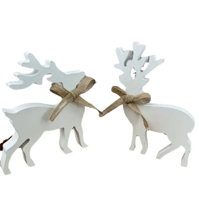 Reindeer Figurines Carved Wood Mantel & Tabletop