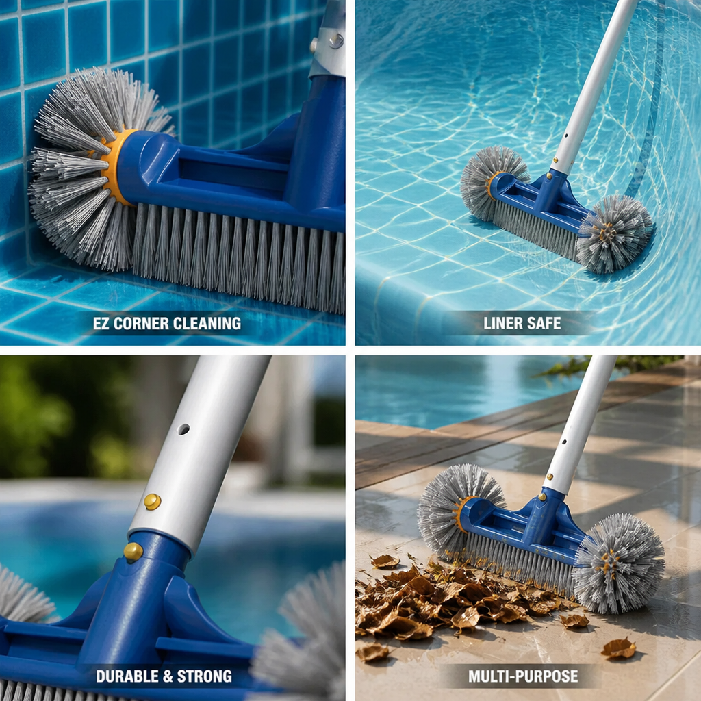 Reinforced Aluminum & Rounded Nylon Pool Brush (Safe for Vinyl Liners)