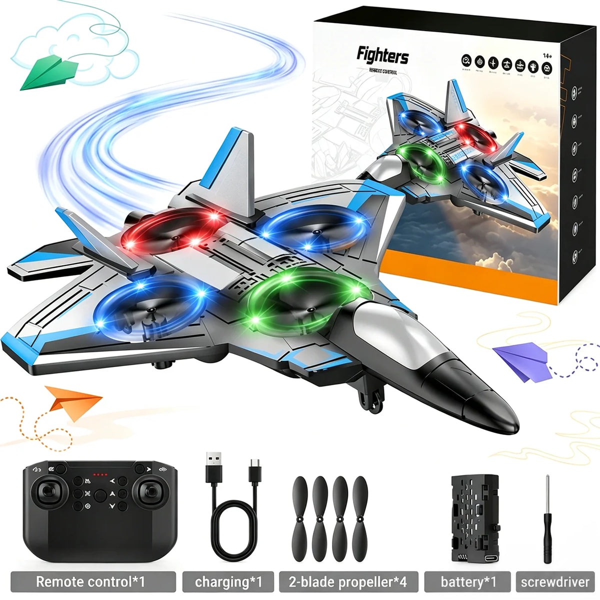 Remote Control Fighter Jet 360° Stunts LED Lights