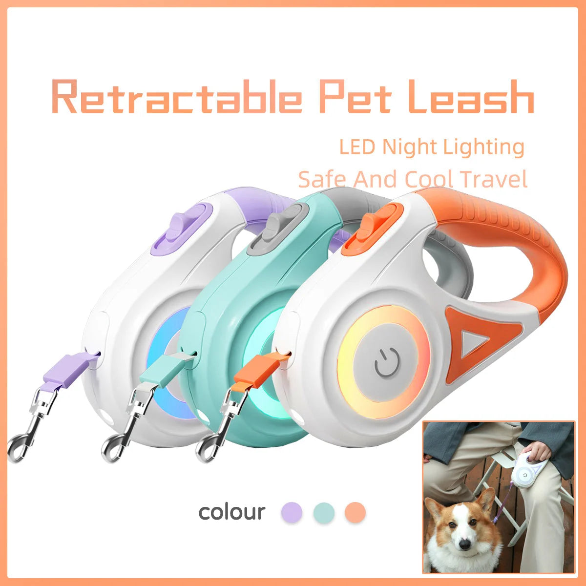 Retractable Dog Leash One-Touch Brake & Lock Tangle-Resistant