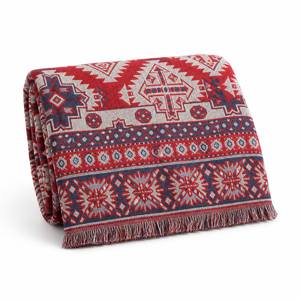 Reversible Bohemian Cotton-Blend Throw with Tassels