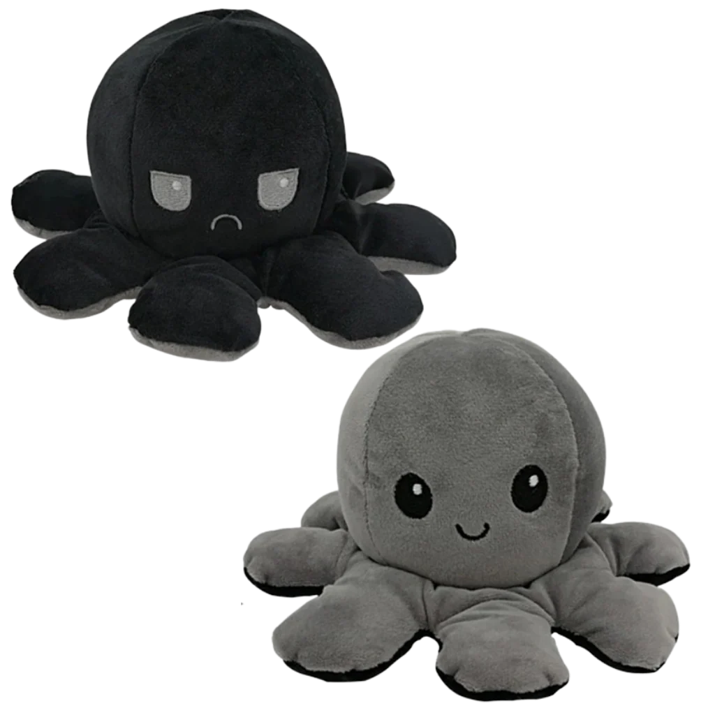 Reversible Octopus Plush Toy Happy & Sad Faces Soft Cotton Fabric