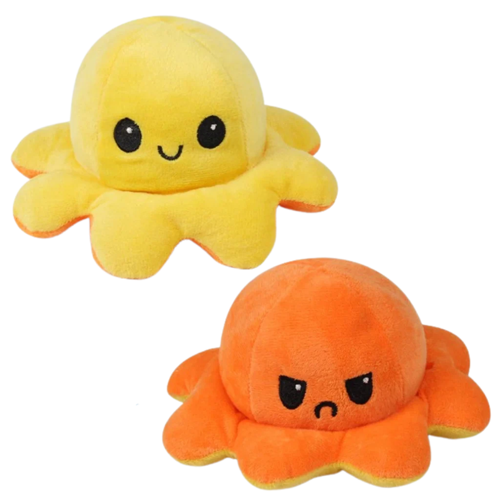 Reversible Octopus Plush Toy Happy & Sad Faces Soft Cotton Fabric