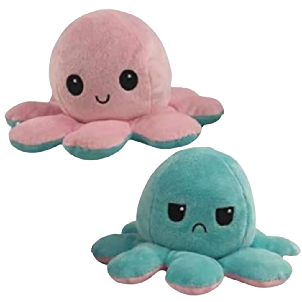 Reversible Octopus Plush Toy Happy & Sad Faces Soft Cotton Fabric