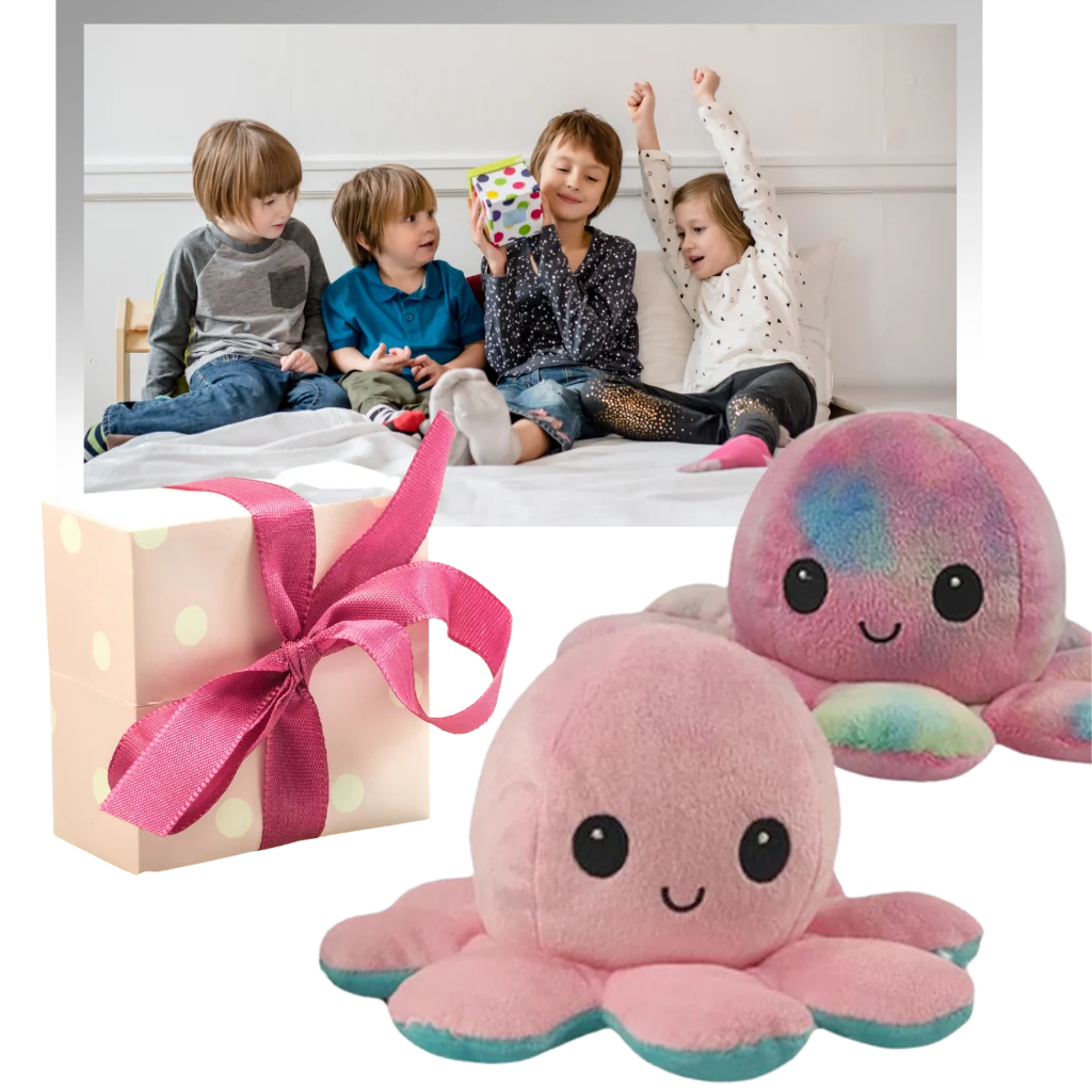 Reversible Octopus Plush Toy Happy & Sad Faces Soft Cotton Fabric