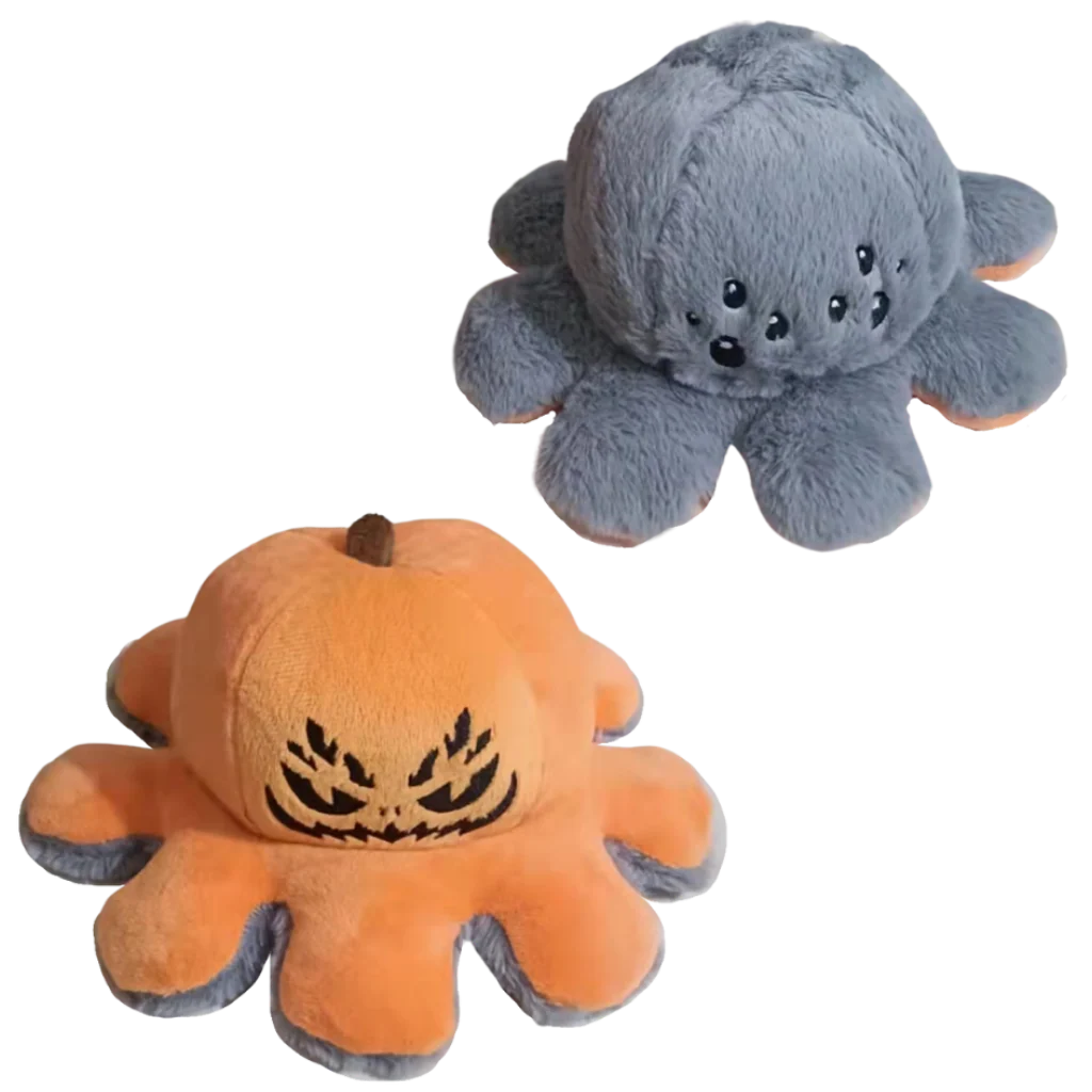 Reversible Octopus Plush Toy Happy & Sad Faces Soft Cotton Fabric