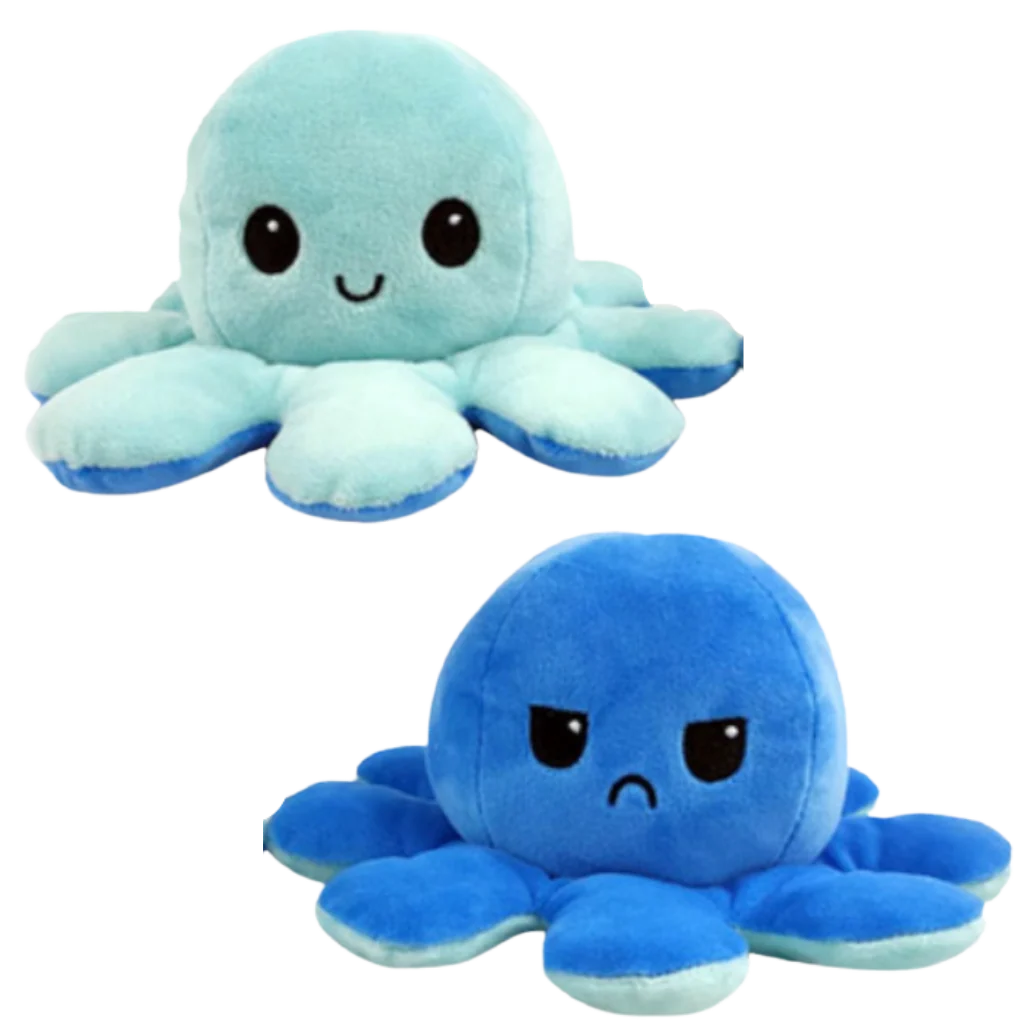 Reversible Octopus Plush Toy Happy & Sad Faces Soft Cotton Fabric