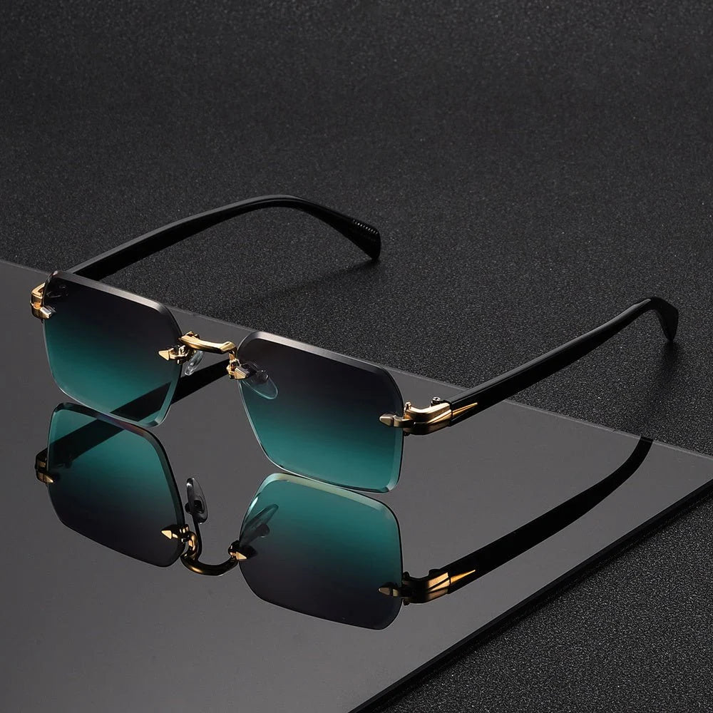 Rimless Glasses Lightweight Square Frame With Protective Case