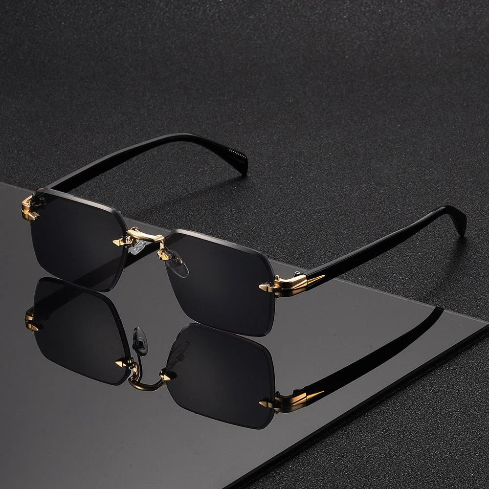 Rimless Glasses Lightweight Square Frame With Protective Case