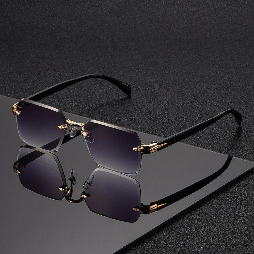 Rimless Glasses Lightweight Square Frame With Protective Case