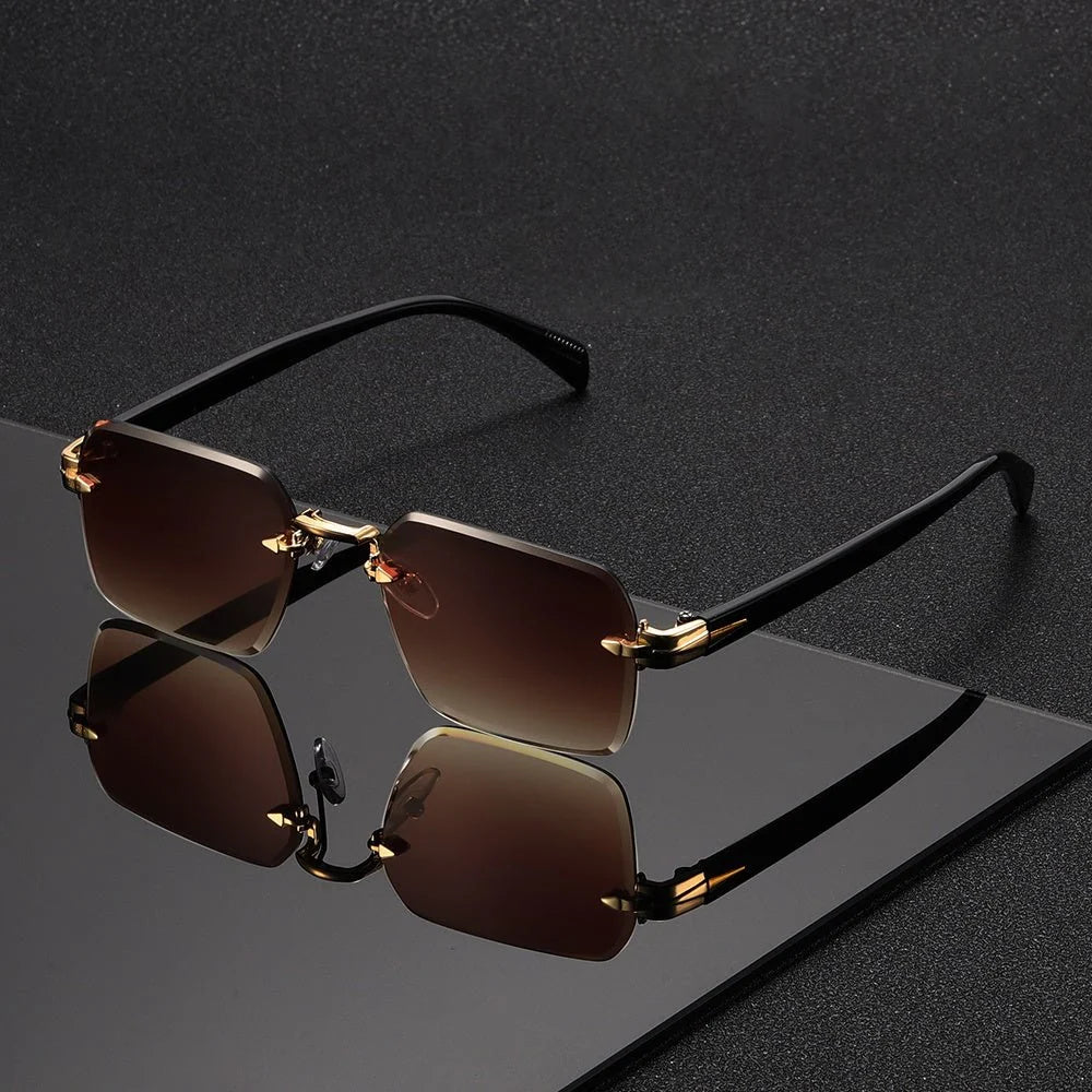 Rimless Glasses Lightweight Square Frame With Protective Case