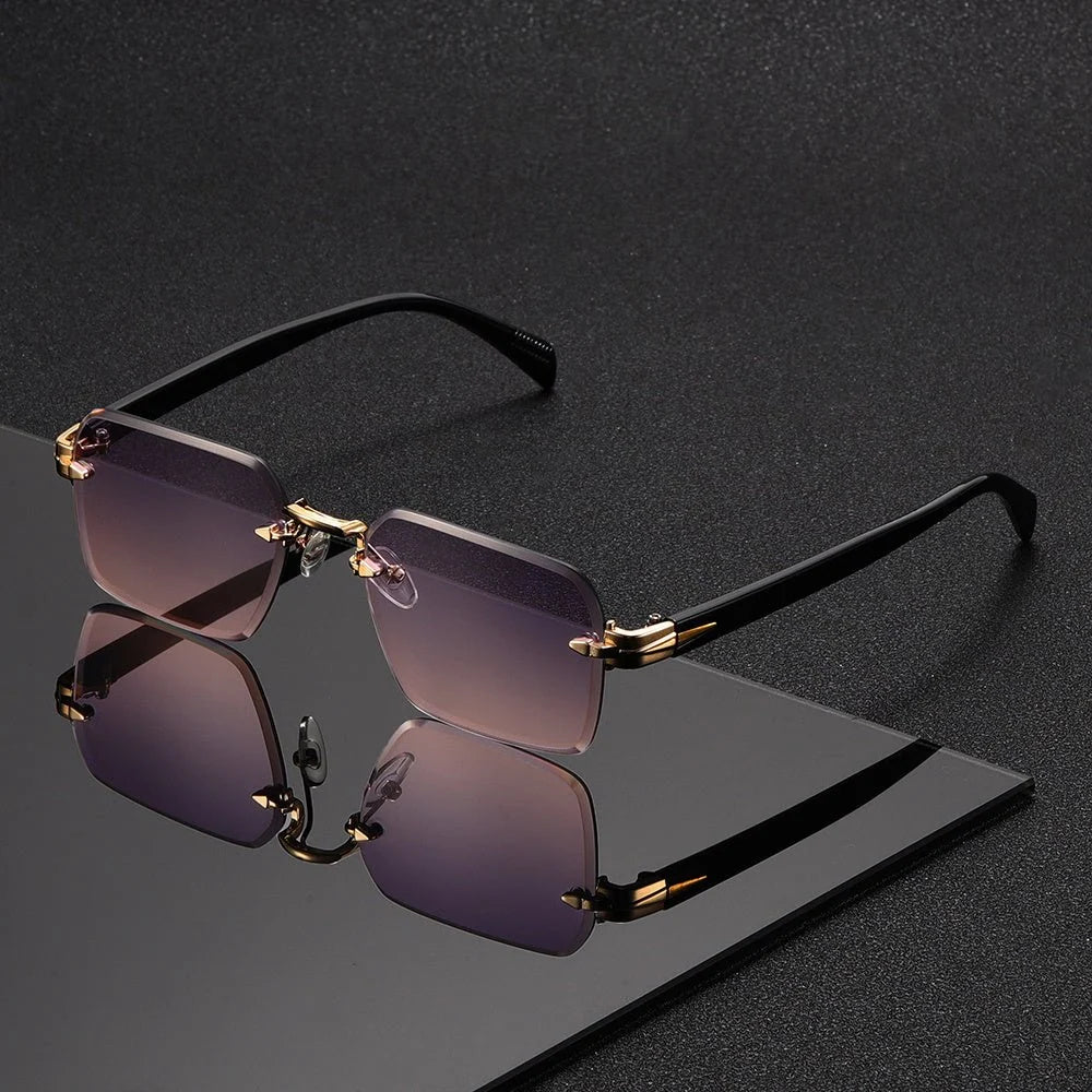Rimless Glasses Lightweight Square Frame With Protective Case