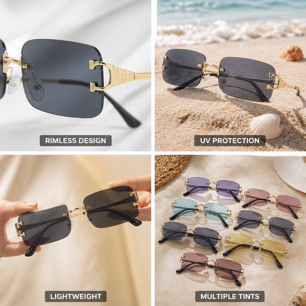 Rimless Rectangular UV-Blocking Sunglasses