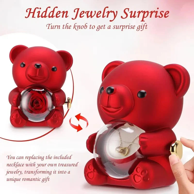 Ring & Necklace Set Rose Bear Charm Rhinestone Pendant