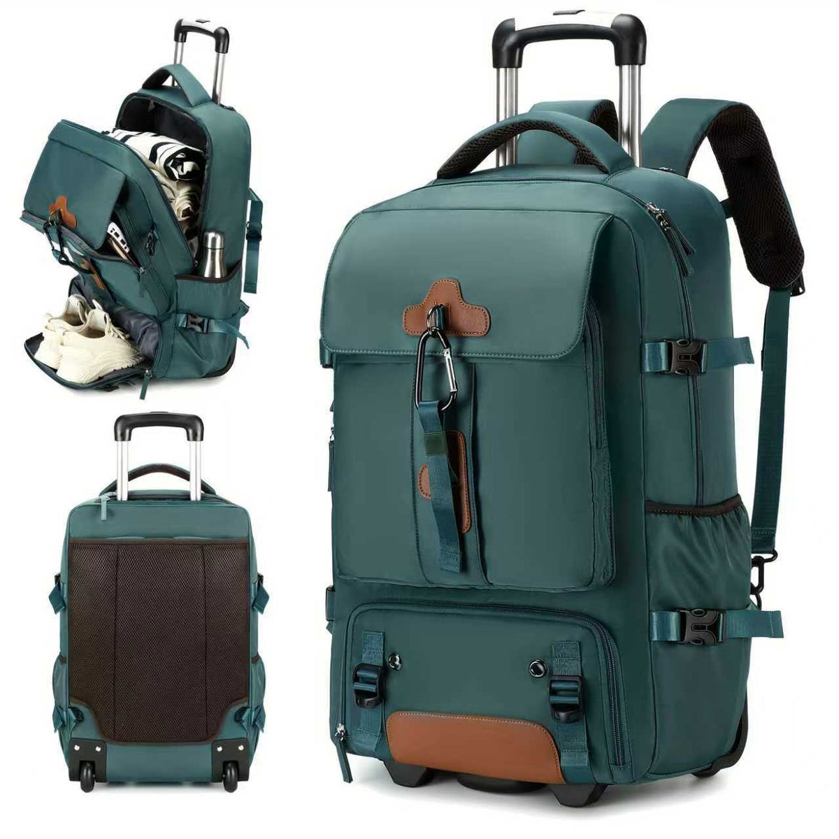 Rolling Backpack Convertible Wheeled & Shoulder Carry 30L Multiple Compartments