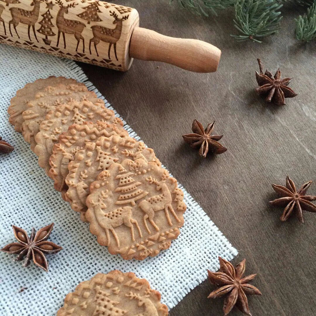 Rolling Pin Solid Maple Embossed 7.5 Inch Pattern