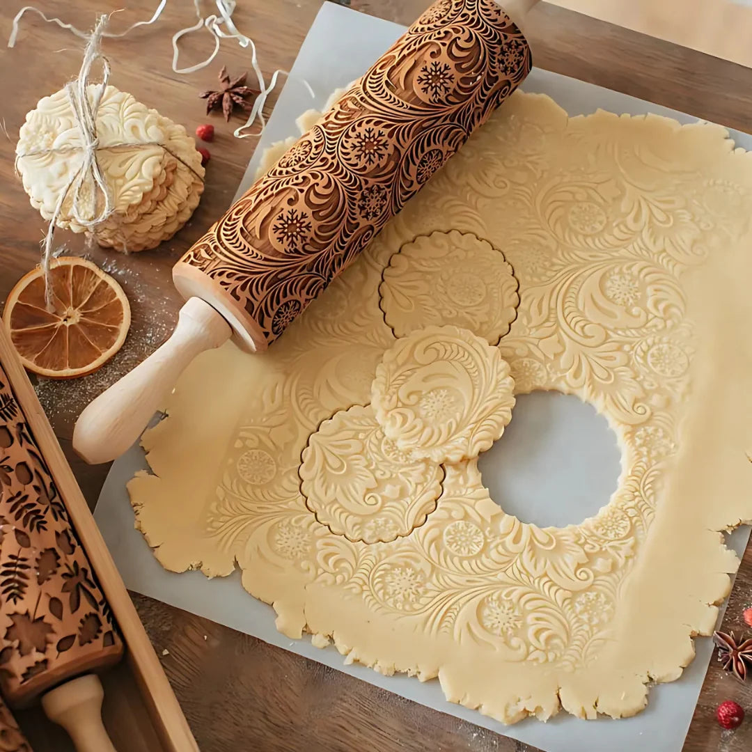 Rolling Pin Solid Maple Embossed 7.5 Inch Pattern