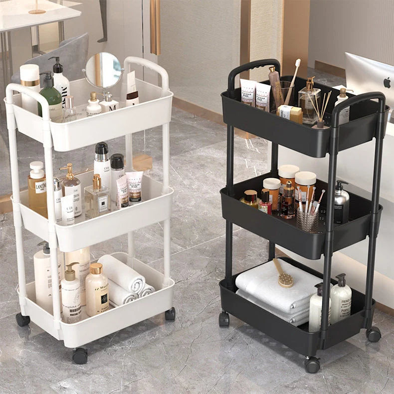 Rolling Storage Cart 3-Tier Swivel Wheels Removable Cups