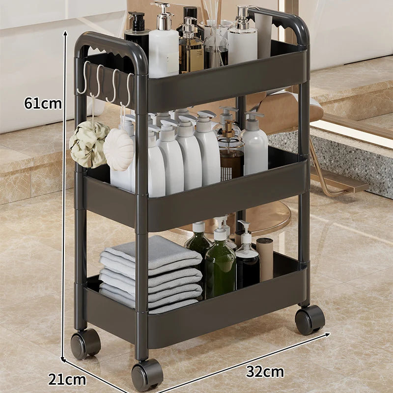 Rolling Storage Cart 3-Tier Swivel Wheels Removable Cups