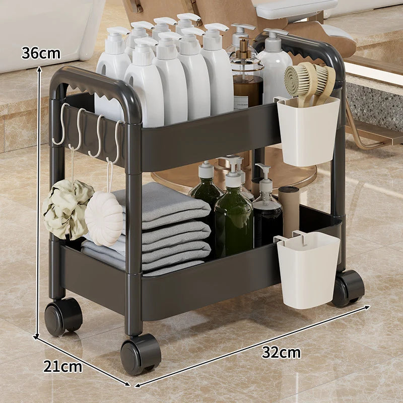 Rolling Storage Cart 3-Tier Swivel Wheels Removable Cups