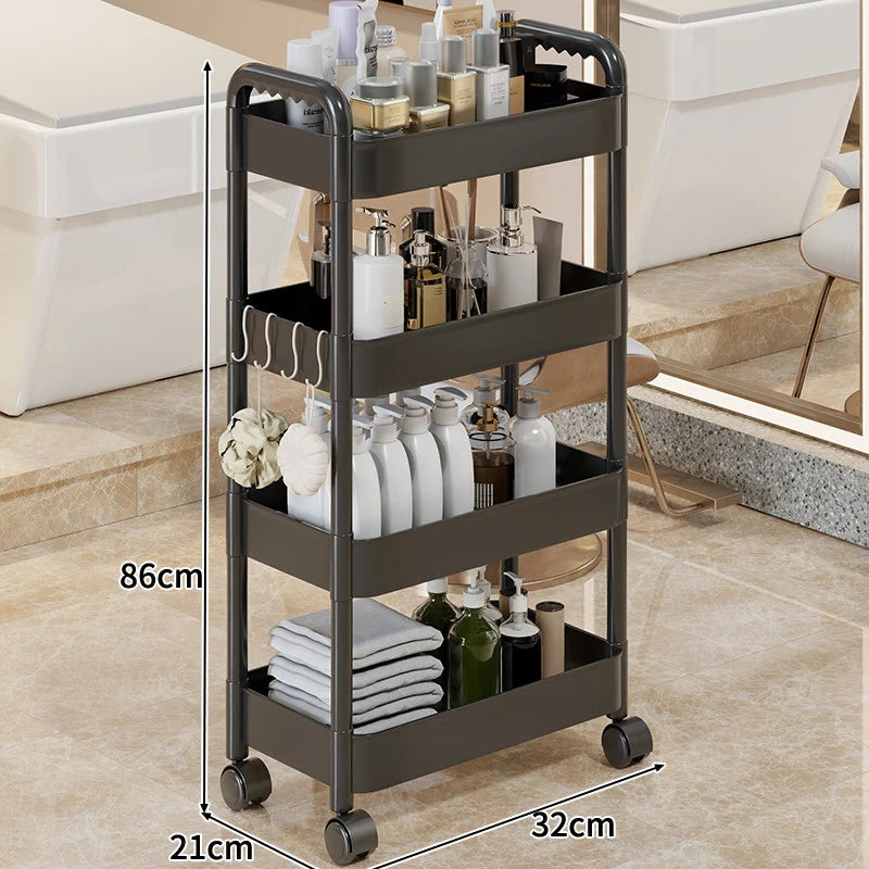 Rolling Storage Cart 3-Tier Swivel Wheels Removable Cups