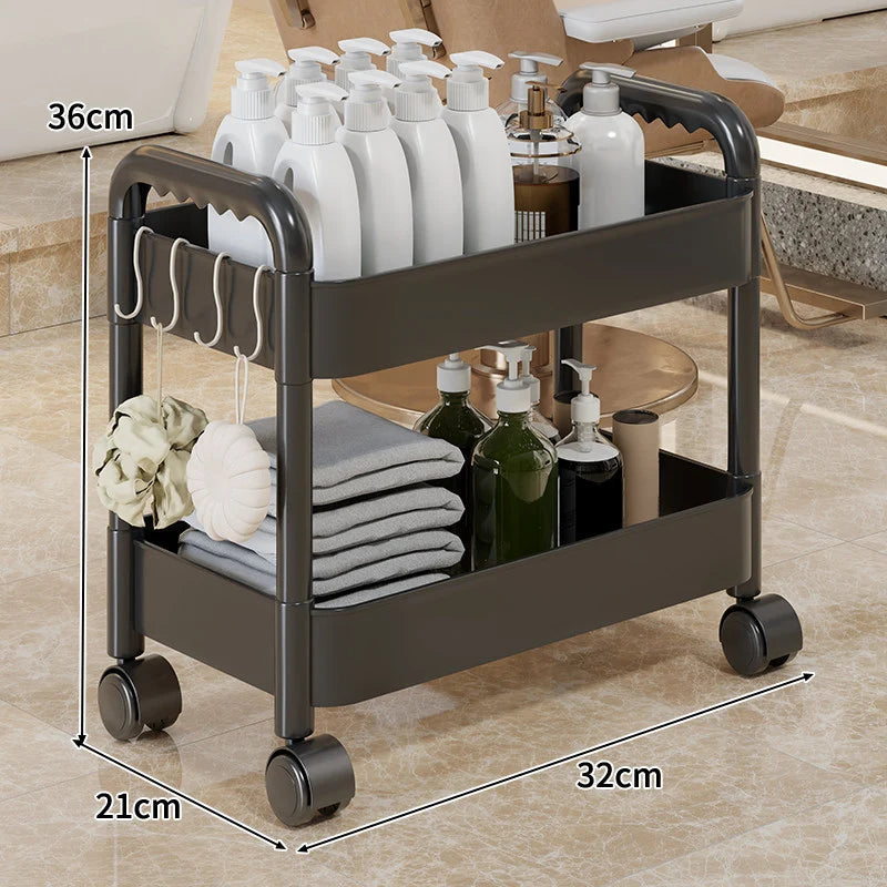 Rolling Storage Cart 3-Tier Swivel Wheels Removable Cups