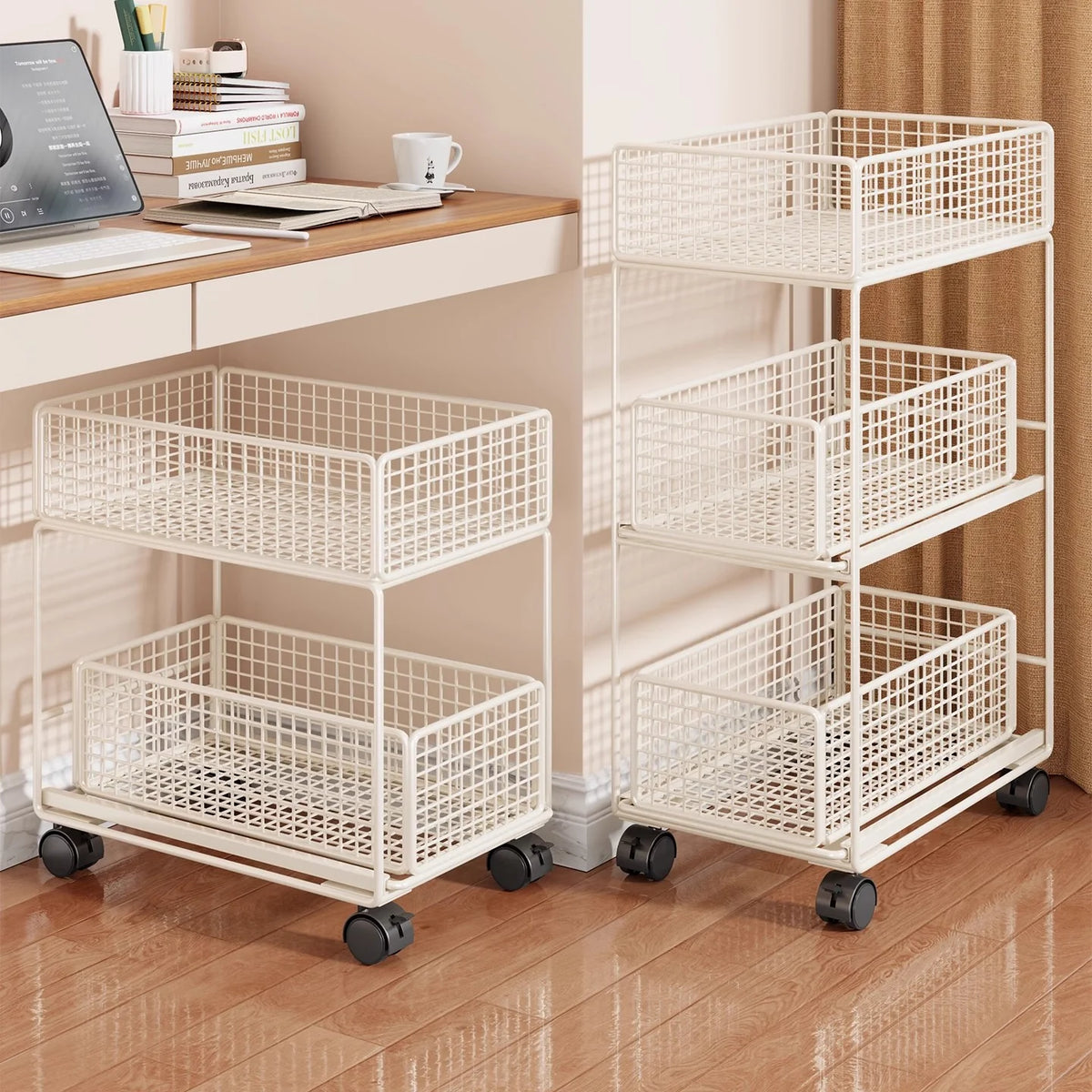Rolling Storage Cart Metal Mesh Baskets Lockable Swivel Casters
