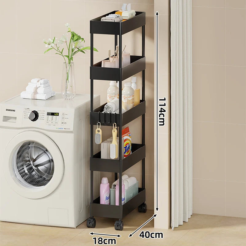 Rolling Storage Cart Slim Space-Saving Locking Swivel Casters