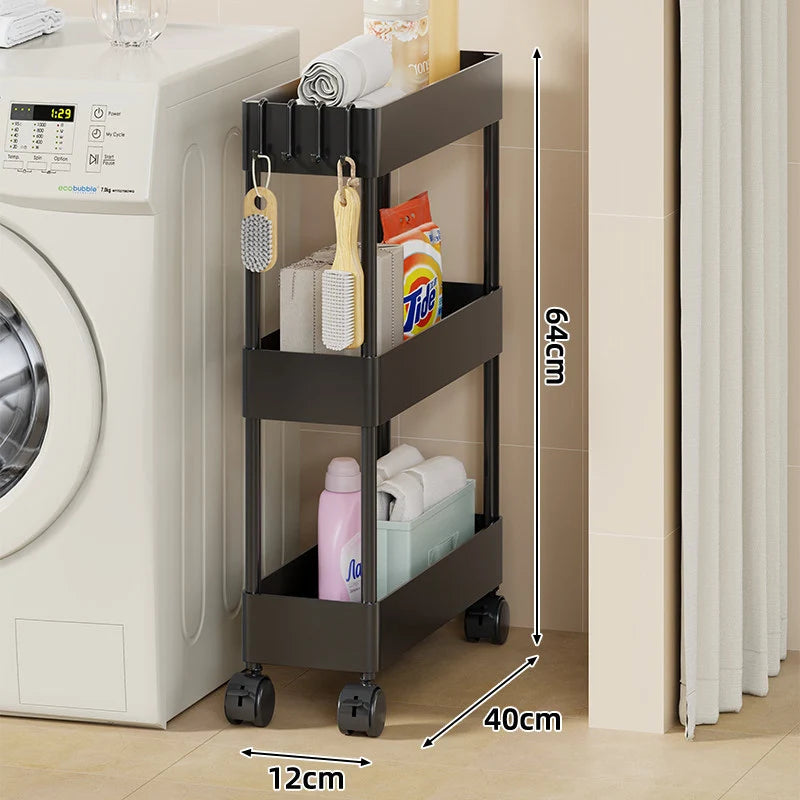 Rolling Storage Cart Slim Space-Saving Locking Swivel Casters